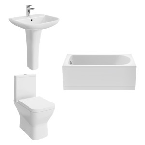 Feel Curved Modern Bathroom Suite with Close Coupled Toilet and Essential Single Ended Bath 1500 x 700mm - Front Bath Panel Included
