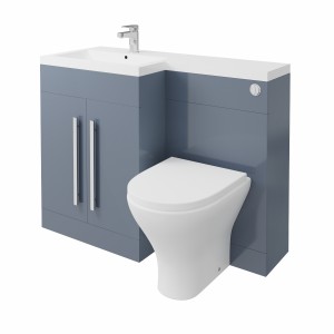 Calm Gloss Grey Left Hand Combination Vanity Unit Basin L Shape with Back to Wall Fresh Curved Toilet & Soft Close Seat & Concealed Cistern - 1100mm