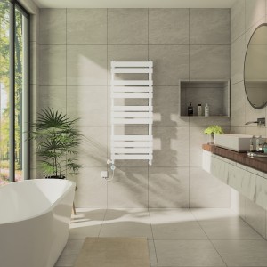 Juva 1200 x 500mm Dual Fuel White Flat Panel Thermostatic Touch Control Wifi Electric Heated Towel Rail