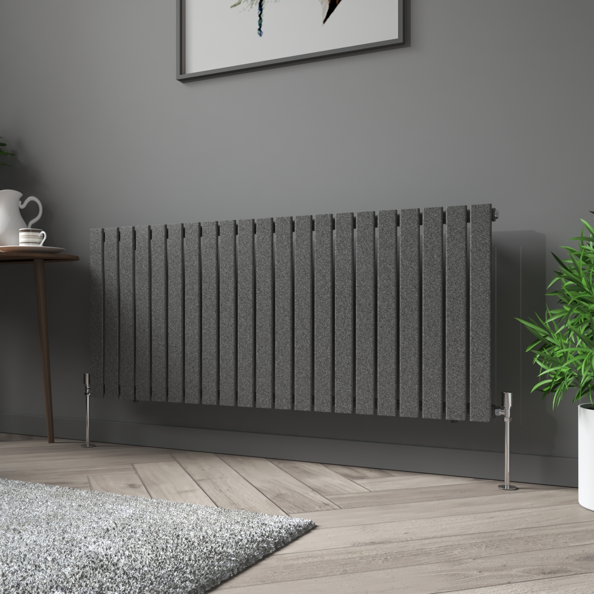 Karlstad 600 x 1430mm Black Silver Single Horizontal Flat Panel Designer Radiator