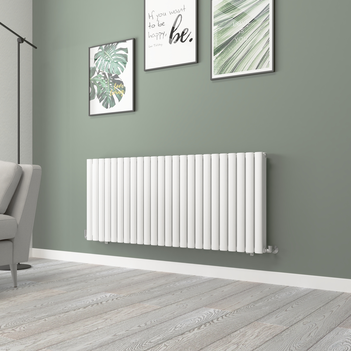 Norden 600 x 1417mm White Double Horizontal Oval Tube Designer Radiator