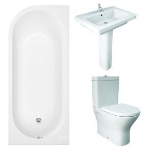 RAK Resort Mini Closed Back Toilet with 650mm Basin Modern Bathroom Suite with J-Shape Bath - Right Handed - 1700mm