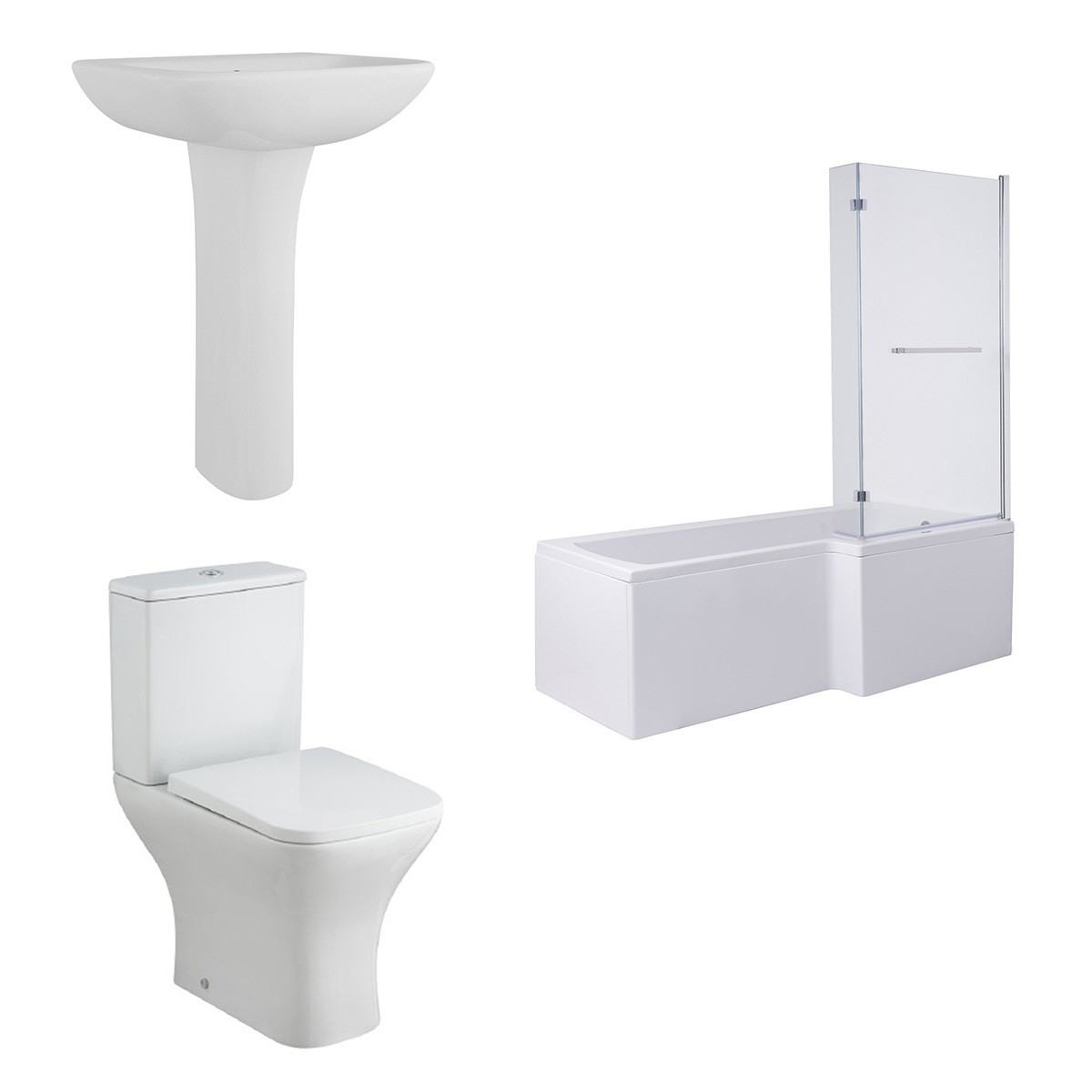 Feel Curved Modern Bathroom Suite with L-Shape Shower Bath - Right Hand - 1500mm