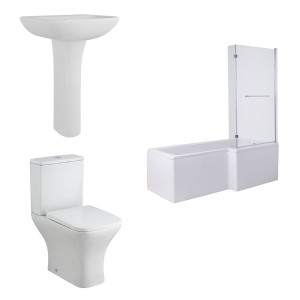 Feel Curved Modern Bathroom Suite with L-Shape Shower Bath - Right Hand - 1500mm