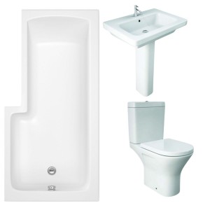 RAK Resort Mini Open Back Toilet with 650mm Basin Modern Bathroom Suite with L-Shape Shower Bath - Right Hand - 1700mm