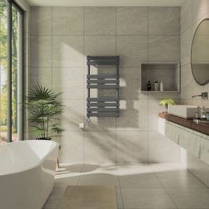 Juva 950 x 500mm Sand Grey Flat Panel Thermostatic Touch Control Electric Heated Towel Rail
