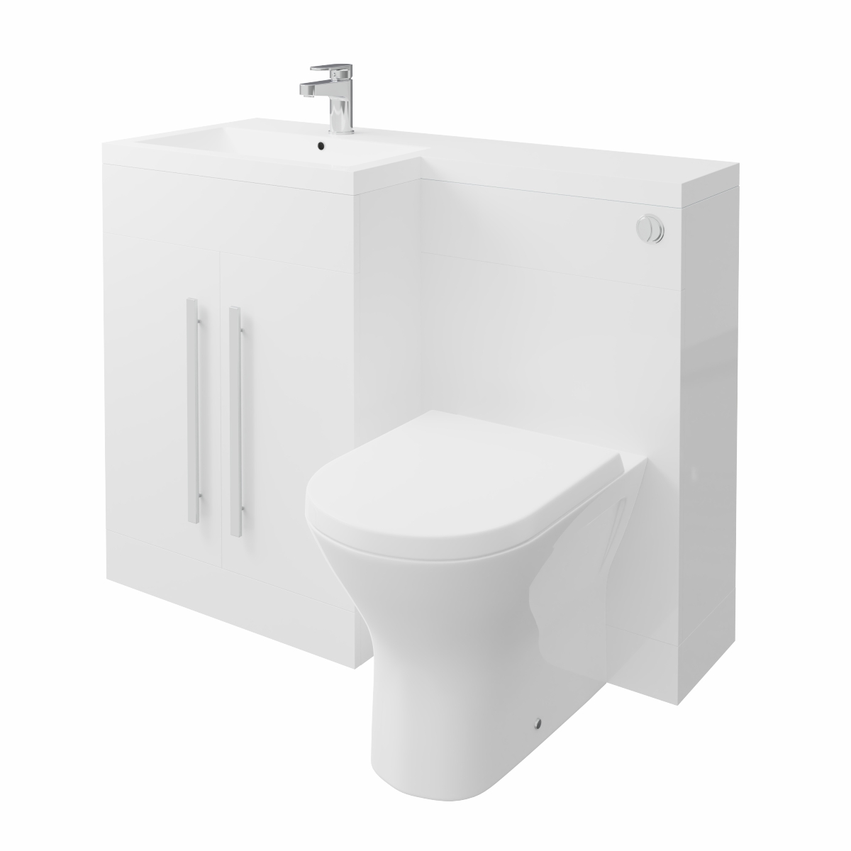 Calm White Left Hand Combination Vanity Unit with Rak-Resort Toilet & Soft Close Seat & Concealed Cistern - 1100mm