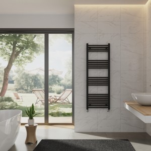Bergen 1400 x 500mm Straight Black Heated Towel Rail
