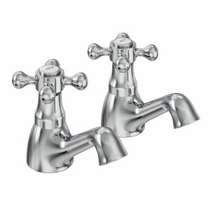 Abbey Traditional Crosshead Basin Pillar Taps - Chrome and White