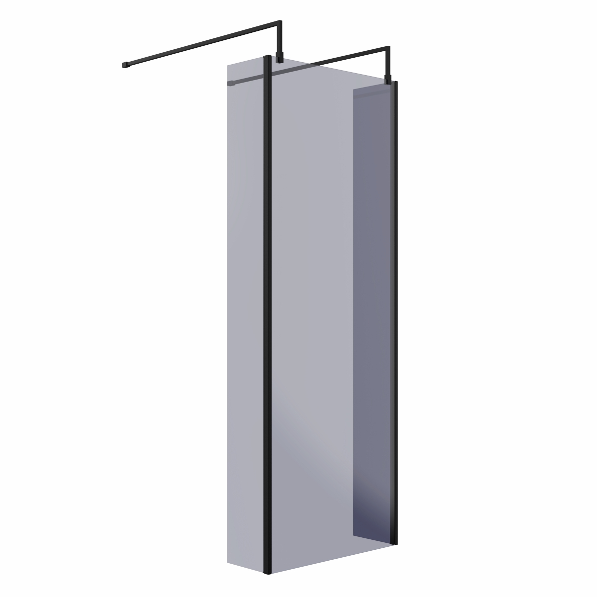 Wasdale 760mm Black Smoked Walk Through Wet Room Screen with 215mm Hinged Return Screens & L- Shape Support Arms