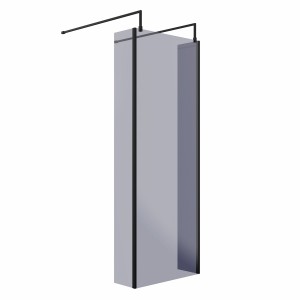Wasdale 760mm Black Smoked Walk Through Wet Room Screen with 215mm Hinged Return Screens & L- Shape Support Arms