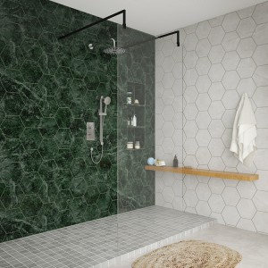 Wasdale 900mm Black Walk Through Wet Room Screen With L-Shape Support Arms