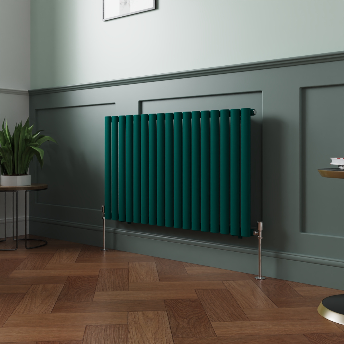 Norden 600 x 1004mm Blue Green Single Oval Column Horizontal Designer Radiator