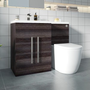 Calm Grey Left Hand Combination Vanity Unit Basin L Shape with Back to Wall Cordoba Toilet & Soft Close Seat & Concealed Cistern - 1100mm