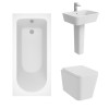 Cordoba Square Modern Bathroom Suite with Wall Hung Toilet and Essential Single Ended Bath - 1500 x 700mm