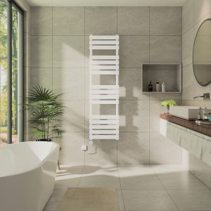 Juva 1600 x 450mm White Flat Panel Thermostatic Touch Control Electric Heated Towel Rail