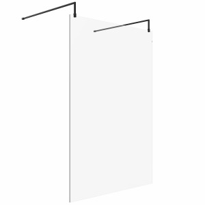 Wasdale 1400mm Black Walk Through Wet Room Screen With L-Shape Support Arms