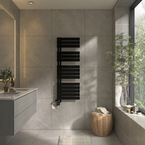 Kristiansund 1380 x 500mm Dual Fuel Black Thermostatic Touch Control Wifi Electric Heated Towel Rail