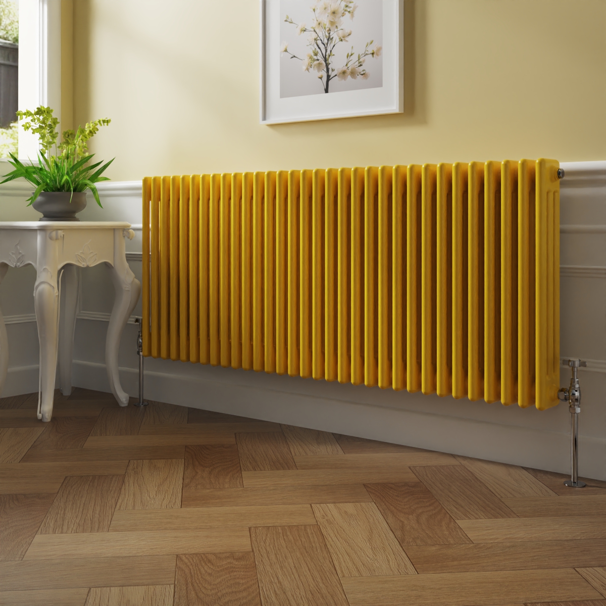 Bern 600 x 1460mm Zinc Yellow Triple Column Horizontal Traditional Radiator