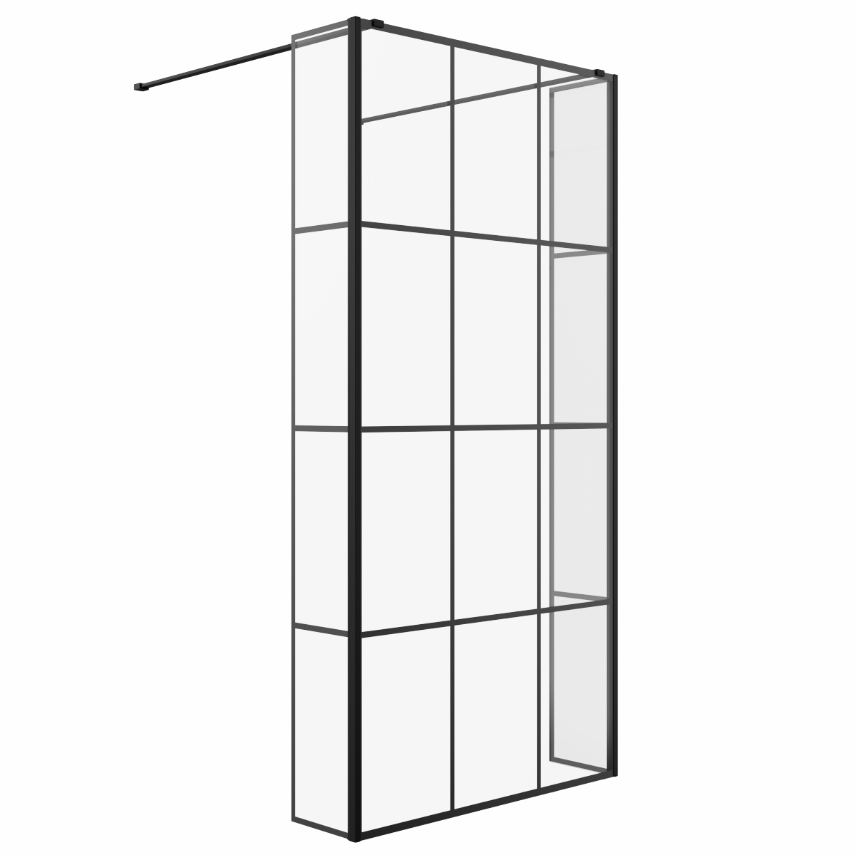 Wasdale 1000mm Black Grid Walk Through Wet Room Screen with 215mm Hinged Return Screens