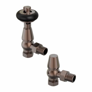 Traditional Thermostatic Angled Radiator Valves - Antique Copper