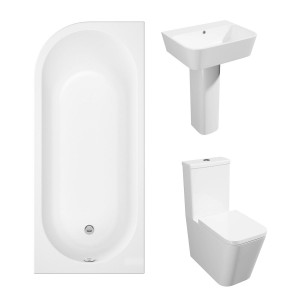 Cordoba Square Modern Bathroom Suite with J-Shape Bath - Right Handed - 1700mm