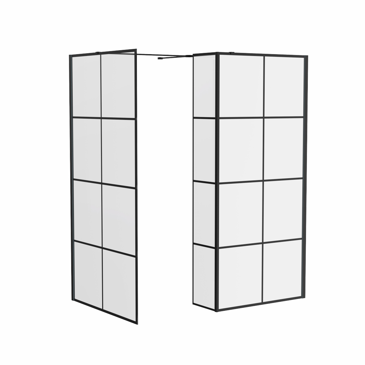 Wasdale 700mm Wet Room Screen, 700mm Wet Room Screen with 200mm Wet Room Return Screen - Black Grid