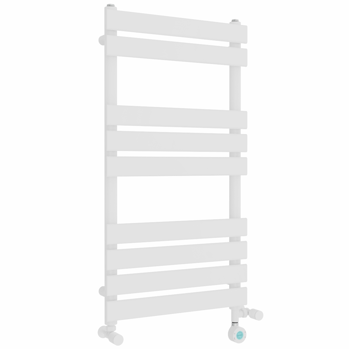 Juva 950 x 500mm Dual Fuel White Flat Panel Thermostatic Touch Control Electric Heated Towel Rail