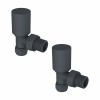 Angled 15mm Anthracite Round Head Radiator and Towel Rail Manual Valves - Pair