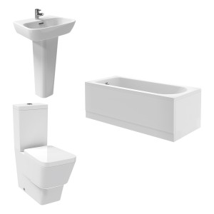 Aria Bathroom Suite with Close Coupled Toilet and Essential Single Ended Bath 1600 x 700 - Front & End Panel Included