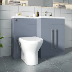 Calm Gloss Grey Right Hand Combination Vanity Unit Basin L Shape with Back to Wall RAK Resort Toilet & Soft Close Seat & Concealed Cistern - 1100mm