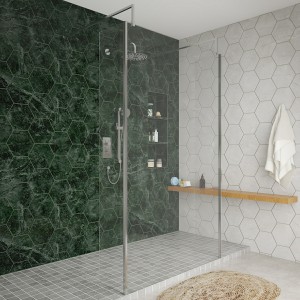Wasdale 1200mm Chrome Walk Through Wet Room Screen with 300mm Hinged Return Screens & L- Shape Support Arms
