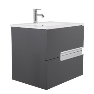 Cubic Grey 605mm Wall Hung Double Drawer Vanity Unit Basin