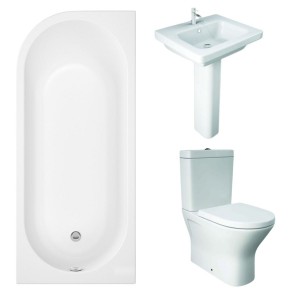 RAK Resort Mini Closed Back Toilet with 550mm Basin Modern Bathroom Suite with J-Shape Bath - Right Handed - 1700mm