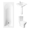 Essentials 1700 x 700mm Straight Bath Single Ended Bathroom Suite with RAK-Resort Mini Close Coupled Closed Back Rimless Toilet and 550mm Full Pedestal Basin-With Front Bath Panel