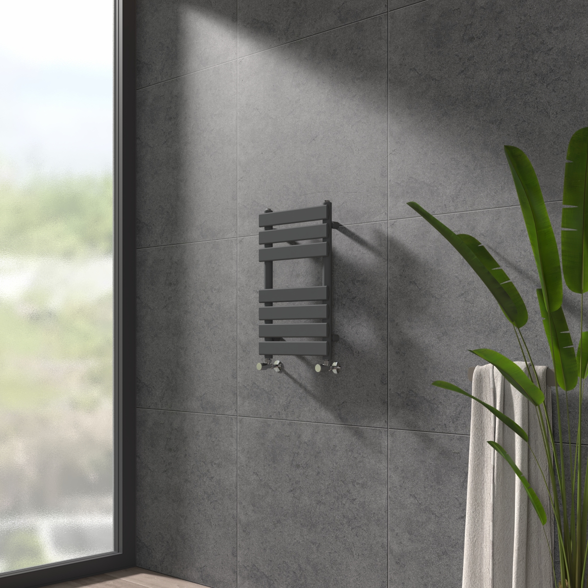 Juva 650 x 400mm Sand Grey Flat Panel Heated Towel Rail