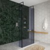 Wasdale 900mm Black Smoked Walk Through Wet Room Screen with 215mm Hinged Return Screens & L- Shape Support Arms