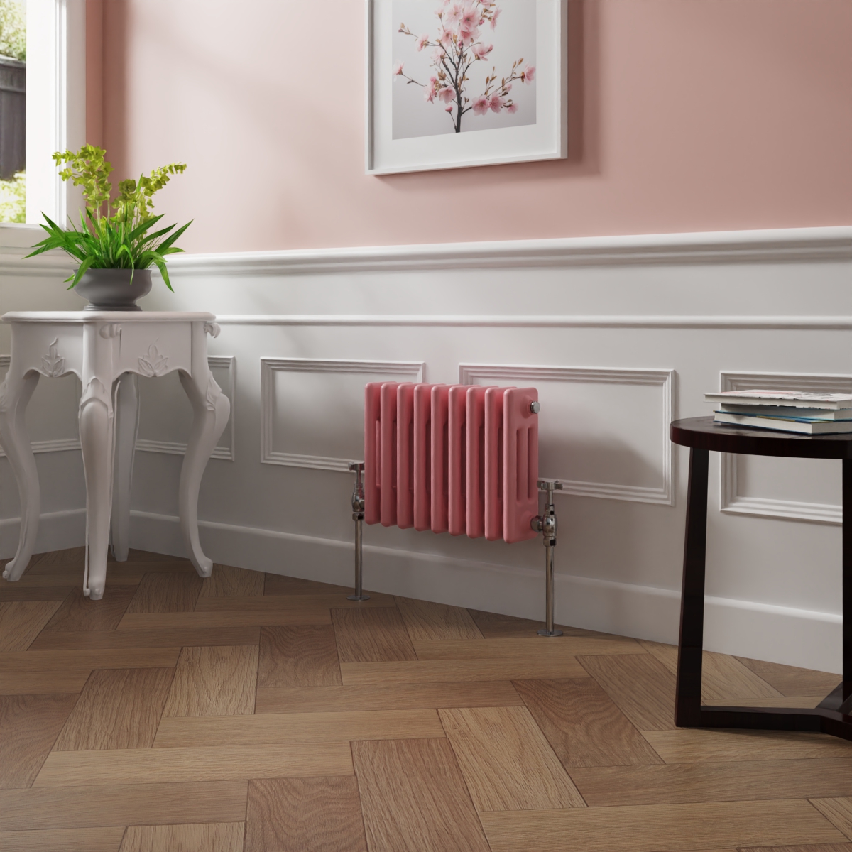 Bern 300 x 425mm Rose Pink Triple Column Horizontal Traditional Radiator