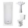 Wellington Close Coupled Toilet with Sand Seat & 600mm 2 Tap Hole Basin with 1700 x 700mm Traditional Straight Bath Single Ended