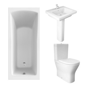 RAK Resort Maxi Closed Back Toilet with 550mm Basin Modern Bathroom Suite and Single Ended Bath - 1600 x 700mm