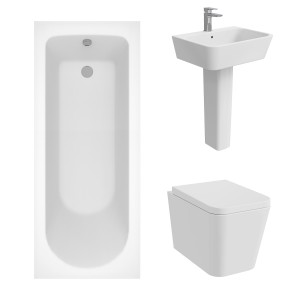 Cordoba Square Modern Bathroom Suite with Wall Hung Toilet and Essential Single Ended Bath - 1700 x 700mm