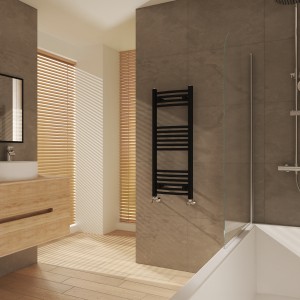 Fjord 1000 x 400mm Curved Black Heated Towel Rail