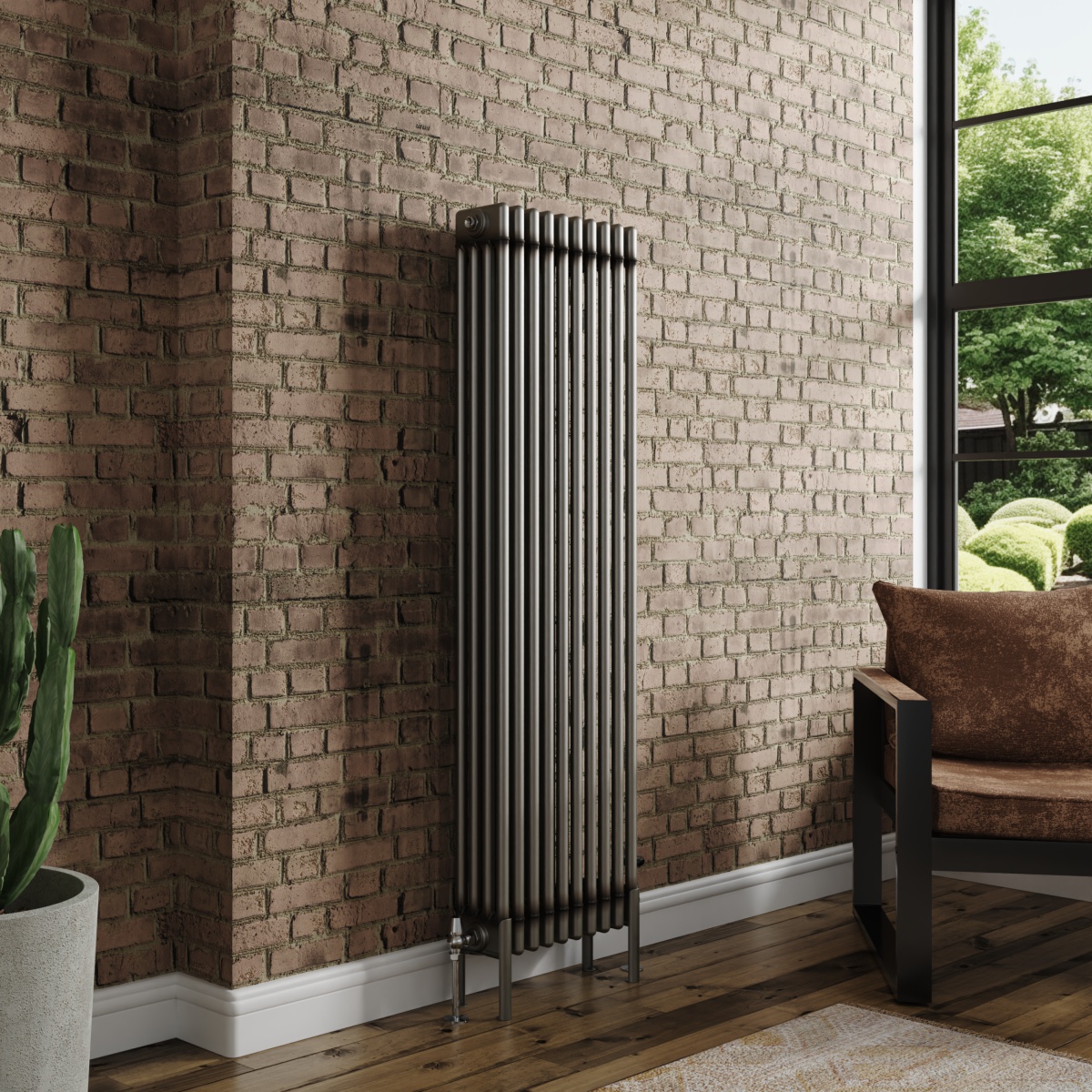 Bern 1500 x 470mm Raw Metal Four Column Vertical Traditional Radiator