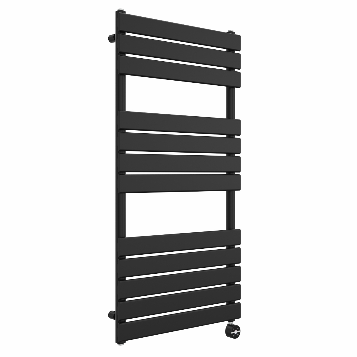 Juva 1200 x 600mm Satin Black Flat Panel Thermostatic Touch Control Electric Heated Towel Rail