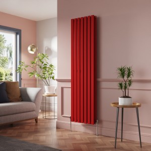 Lulea 1800 x 480mm Signal Red Double Flat Panel Vertical Designer Radiator