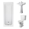 Wellington Close Coupled Comfort Height Toilet with Sand Seat & 600mm 1 Tap Hole Basin with 1700 x 700mm Traditional Straight Bath Single Ended
