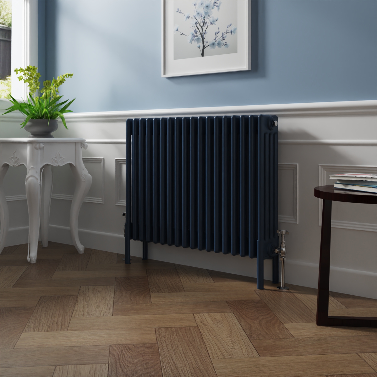 Bern 600 x 830mm Sapphire Blue Four Column Horizontal Traditional Radiator
