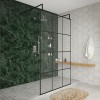 Wasdale 1200mm Black Grid Walk Through Wet Room Screen With L-Shape Support Arms