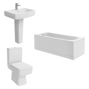 Boston Modern Bathroom Suite with Close Coupled Toilet and Essential Single Ended Bath - 1700 x 700mm - Front & End Bath Panel Included