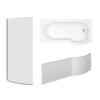 Pendle 1500mm P Shape Shower Bath Right Hand with Front Panel and Chrome Bath Screen